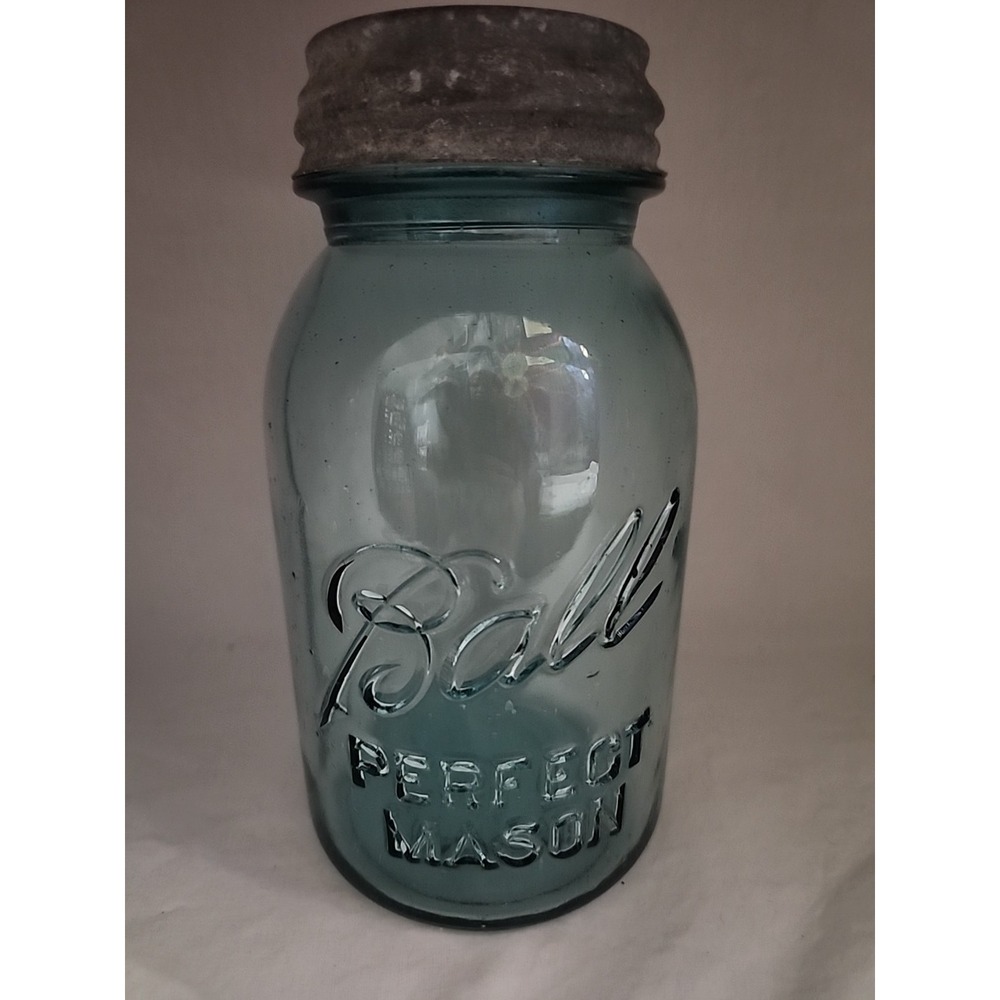 Vintage Ball Perfect Mason Jar Aqua Blue Glass with Zinc Lid and Glass Liner 6